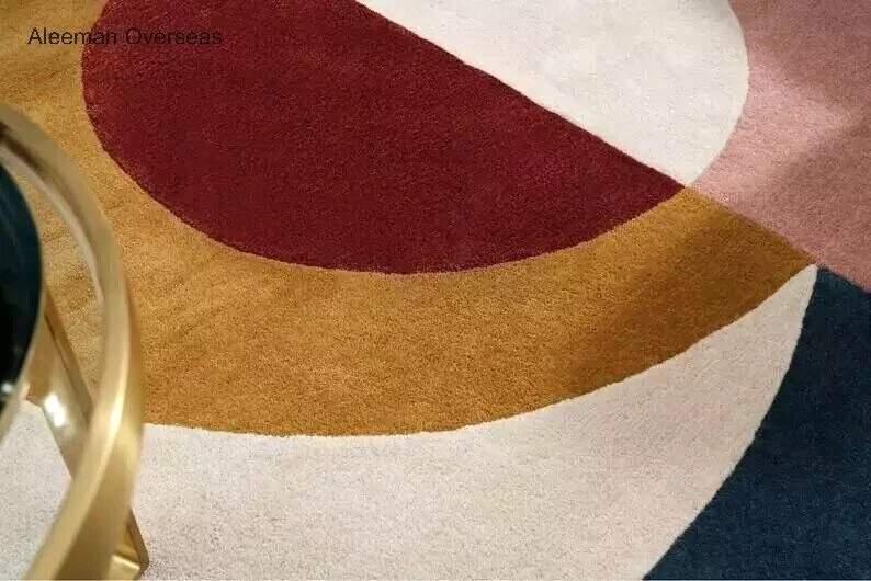 Multicolor Irregular Shape Hand Tufted 100% Wool Beautiful Area Rugs For Bedroom - Image 4 of 4