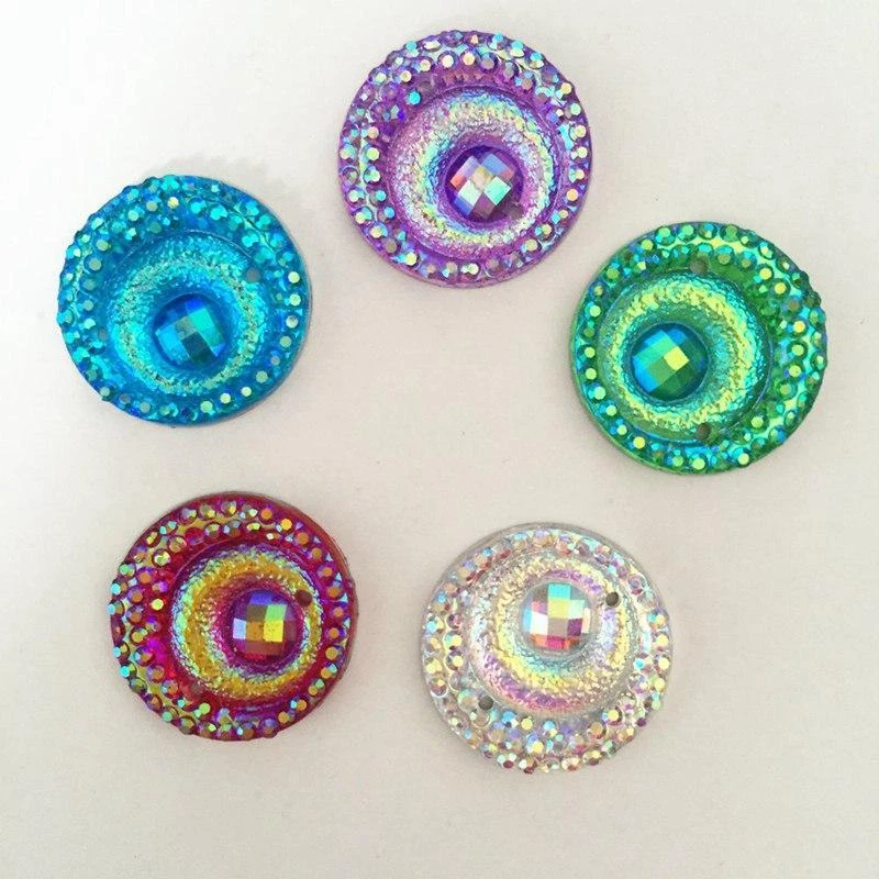45pcs AB Resin Rhinestone Round Peacock Eye Two-Hole Flatback Applique Wedding - Image 2 of 4
