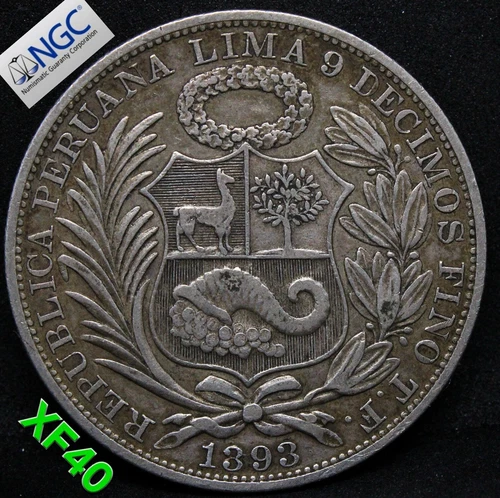 1893 3/8 TF PERU SOL .NGC XF 40 Error date