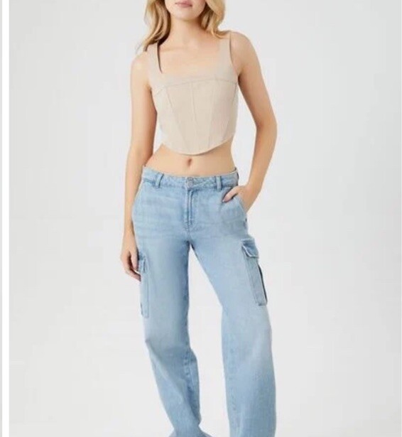 Forever 21 Twill Corset Crop Top Begie Size M