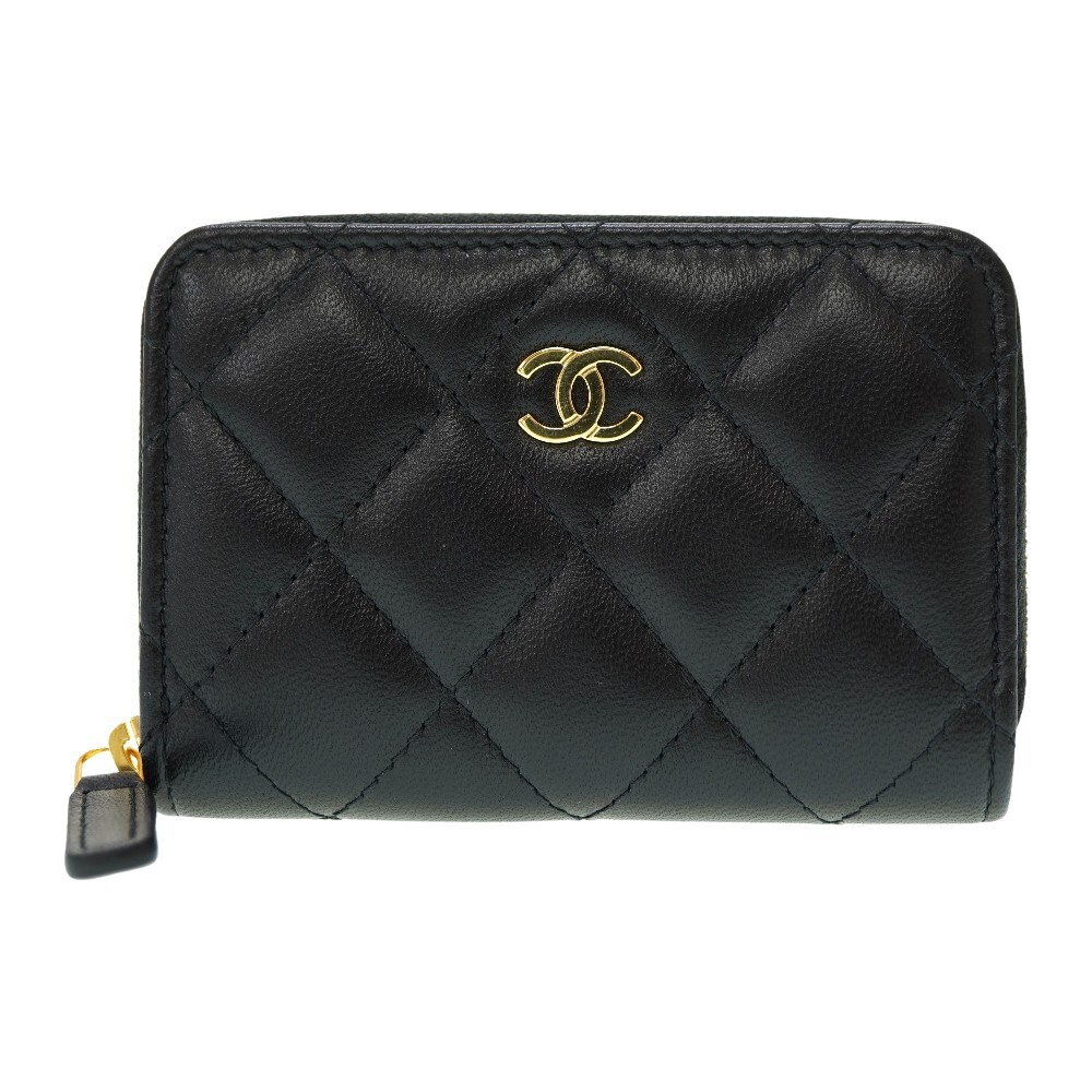 AUTHENTIC CHANEL Zip Around Zip Coin Purse Black Lambskin