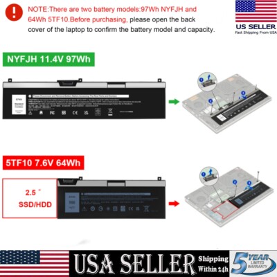 NYFJH丨5TF10 Battery For Dell Precision 7330 7530 7540 7730 7740 P74F 64Wh/97Wh
