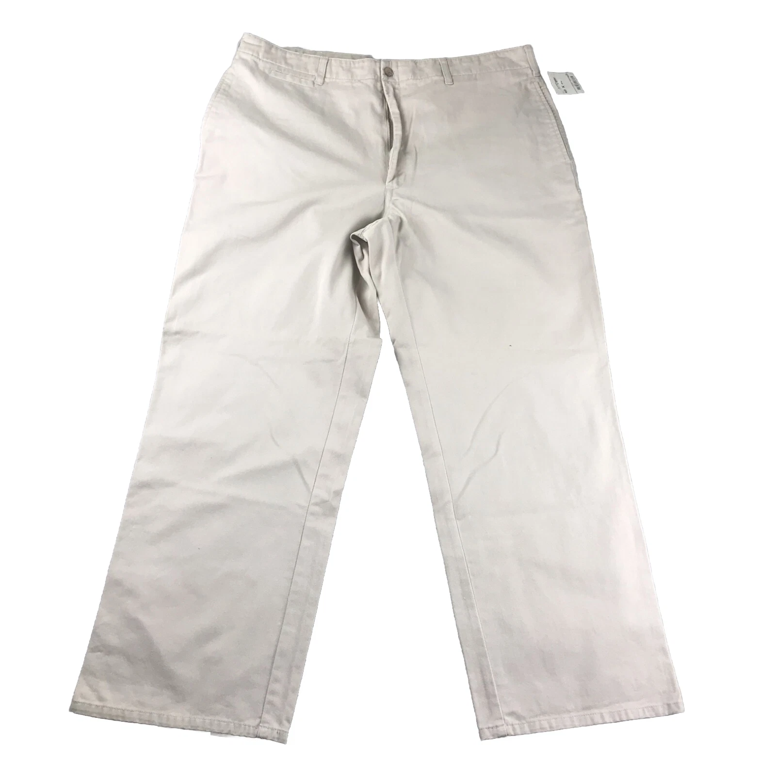 St Johns Bay Pants Mens 40X30 Ivory Cotton Classic Fit Flat Front Straight NWT