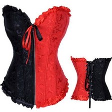 UK Women Sexy Overbust Corset Burlesque Basque Tops Lace Up Waist Firm Plus Size