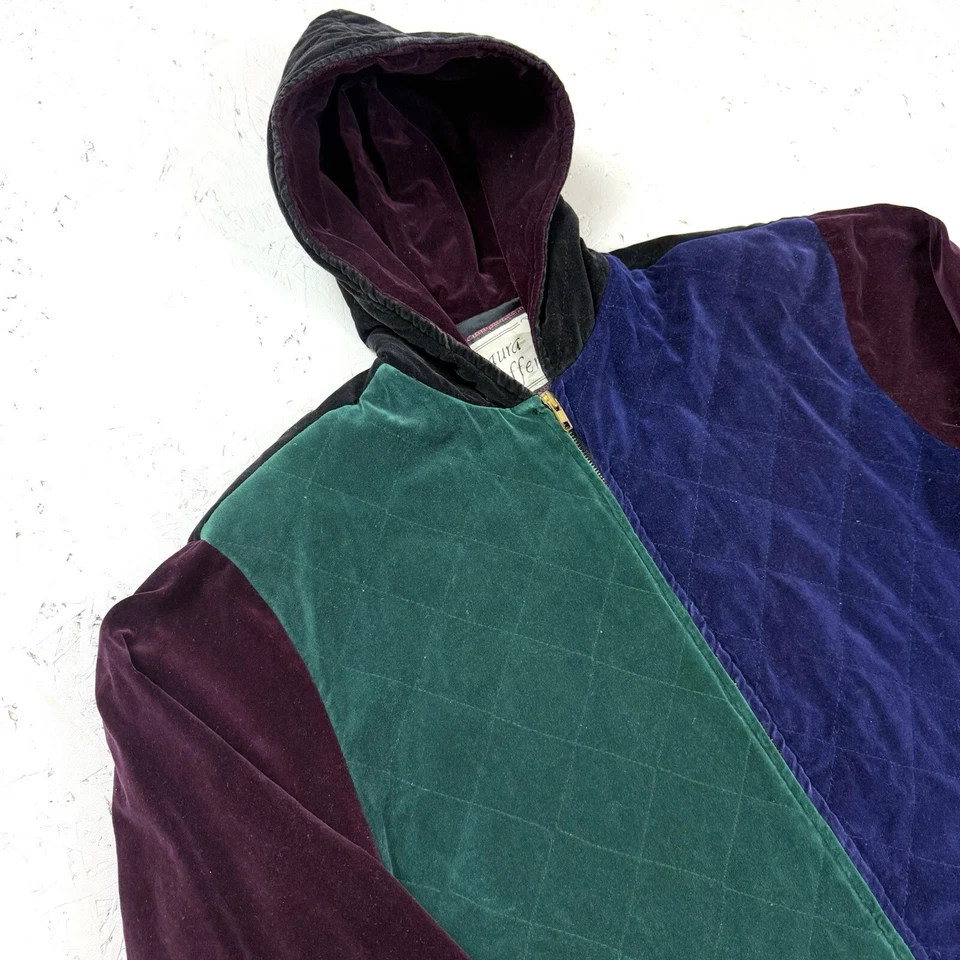 Laura Jeffries Vintage Velvet Feel Jacket Size S Cotton Hooded Full Zip 90s 80s - Image 2 of 4