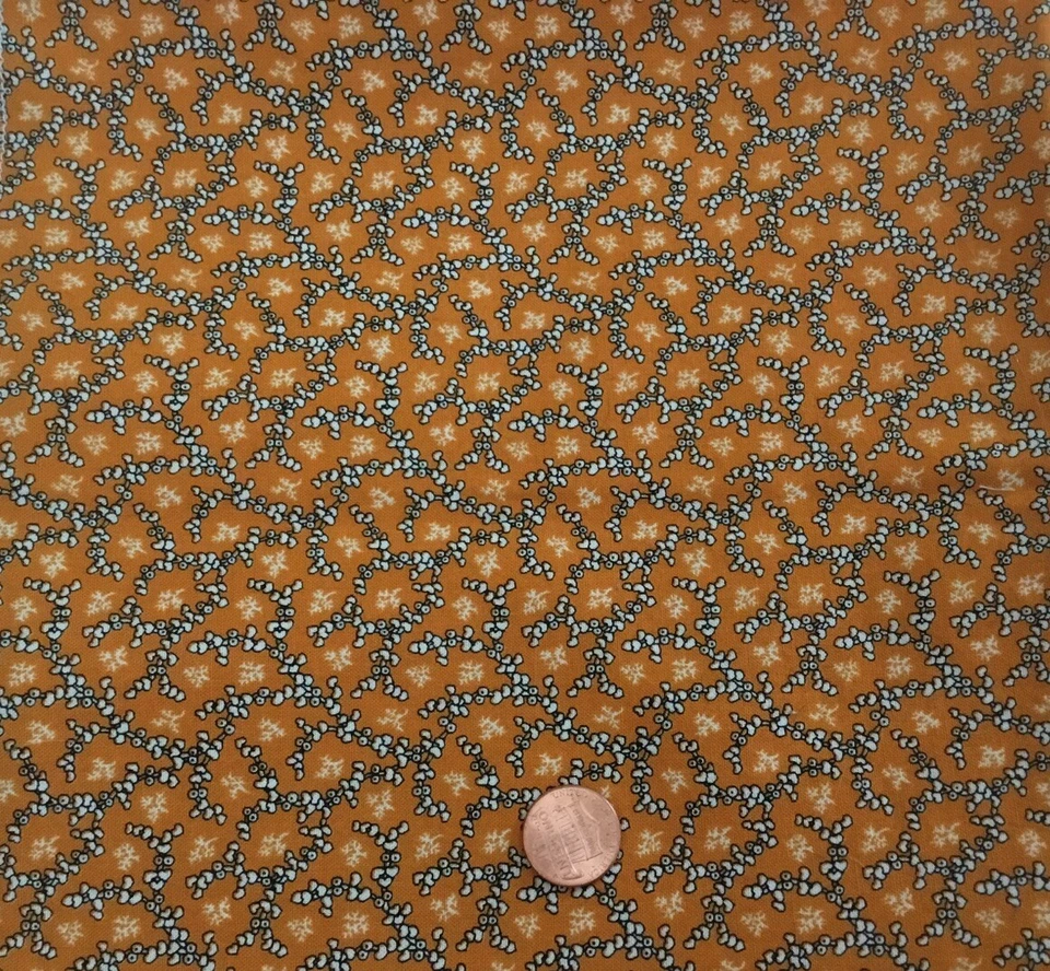 "COLONIAL PRINTS II" SARA MORGAN naranja, negro blanco TELAS BLUE HILL media yarda Foto 3 de 4