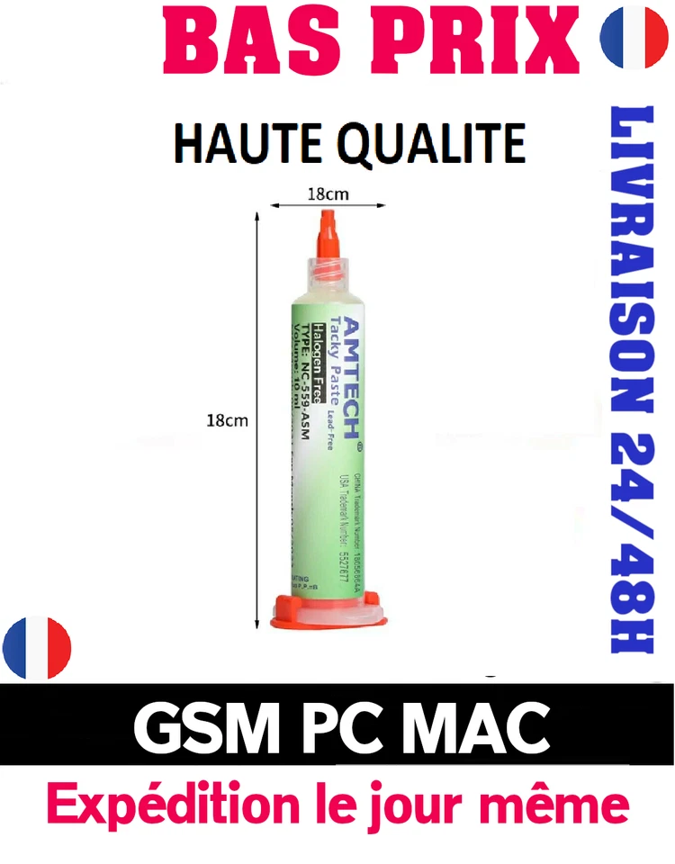 PATE A SOUDER ORIGINAL  AMTECH NC-559-ASM 10ML + AIGUILLE  - Photo 1/1