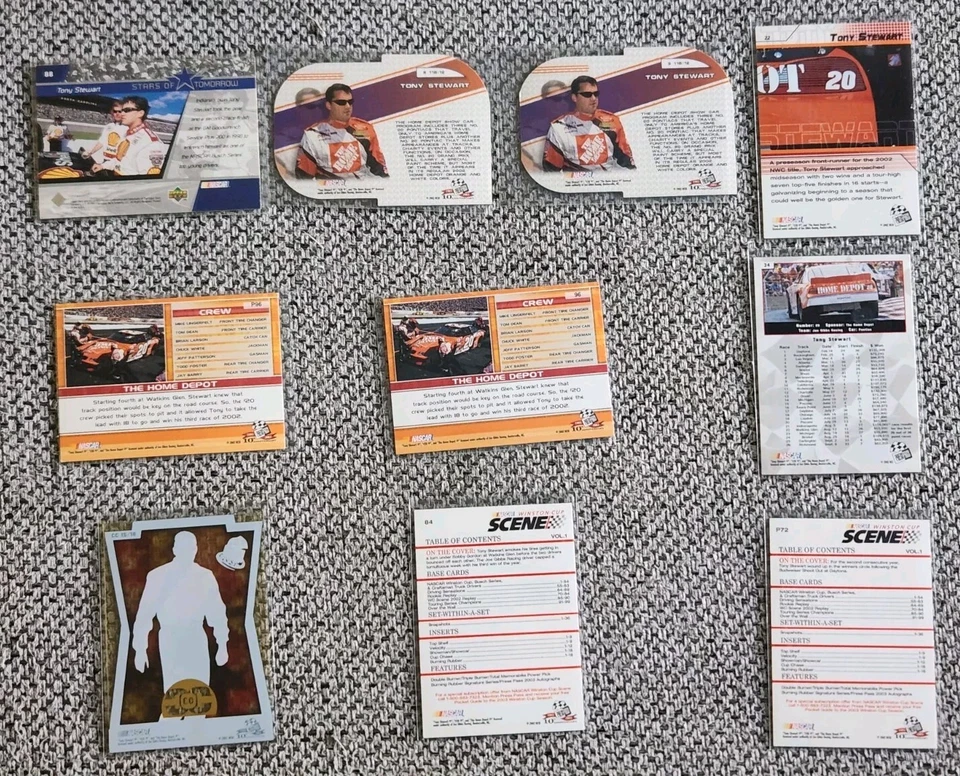 TONY STEWART 10-CARD VINTAGE NASCAR INSERT LOT 1999-2002 Upper Deck/Press Pass - Image 2 of 2