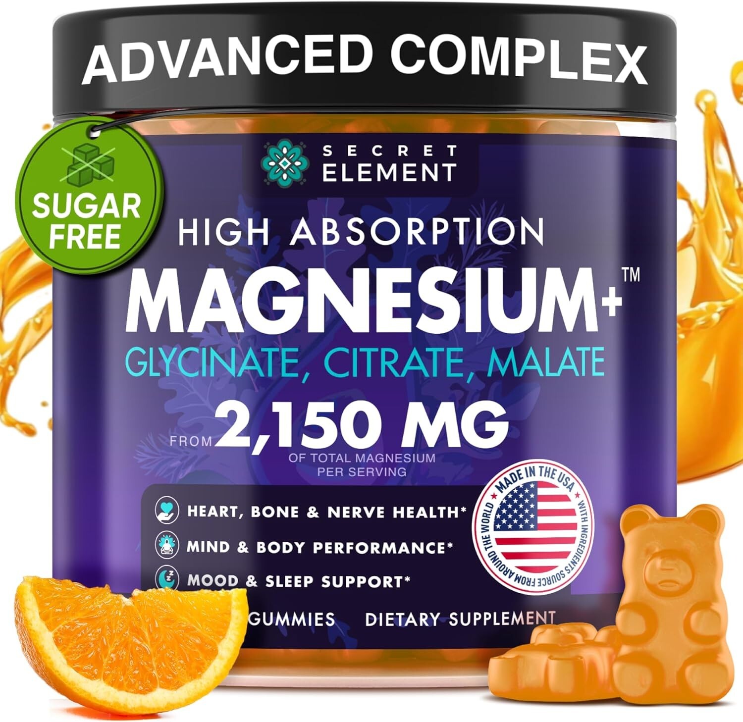 2150mg Magnesium Glycinate, Citrate & Malate Gummies - High Absorption - 60ct