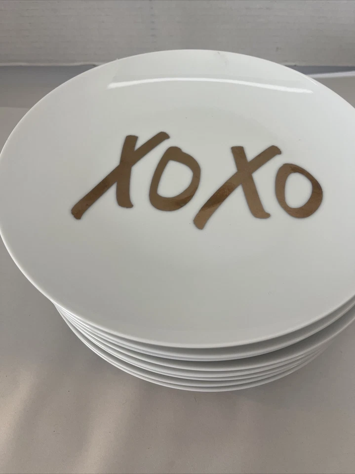 "Juego de 8 platos de postre/ensalada XOXO muelle de besos/abrazos 1 importaciones 8"" blanco con oro" Foto 2 de 4