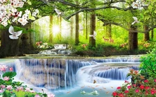 Forest Waterfall Landscape Canvas Wall Art Home Decor Poster Prints Painting 112