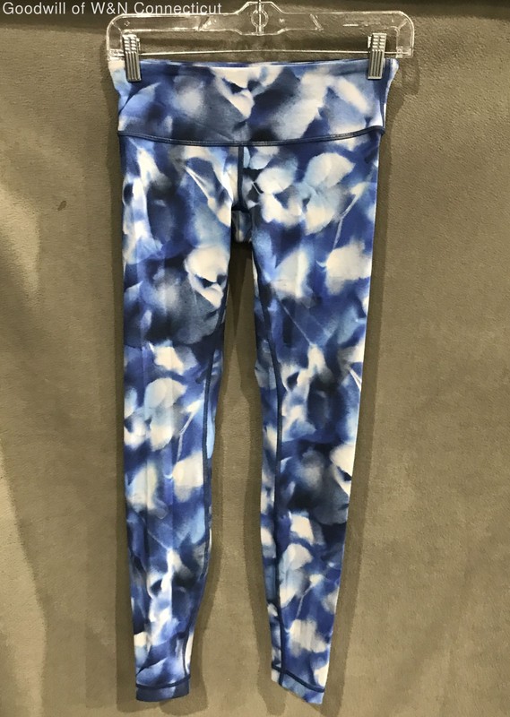 Lululemon Women's Blue White Watercolor Abstract High Rise Leggings Sz 4