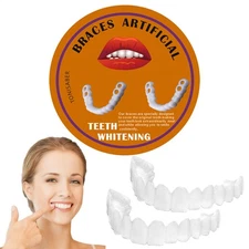 SnapOn Upper Lower False Teeth Dental Veneers Dentures Fake Tooth Cover Set