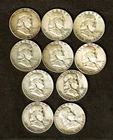 1949 thru 1962-d Ben Franklin .900 silver Half dollars mixed lot 5 quality coins