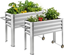 Land Guard 2 Pack Galvanized Raised Garden Bed with Legs  Wheels, 36 12 32in Me
