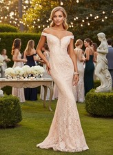 Blush Pink Stretch Lace Dress Size 0 Formal Evening Gown Party Holiday Prom