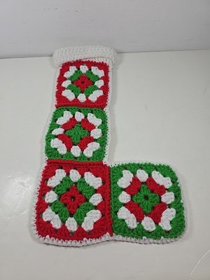 Vintage Crocheted 16'' Granny Square Christmas Stocking