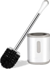 Compact Toilet Brush  Holder Stainless Steel Handle Space Saving for Storage