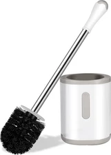 Compact Toilet Brush & Holder Stainless Steel Handle Space Saving for Storage