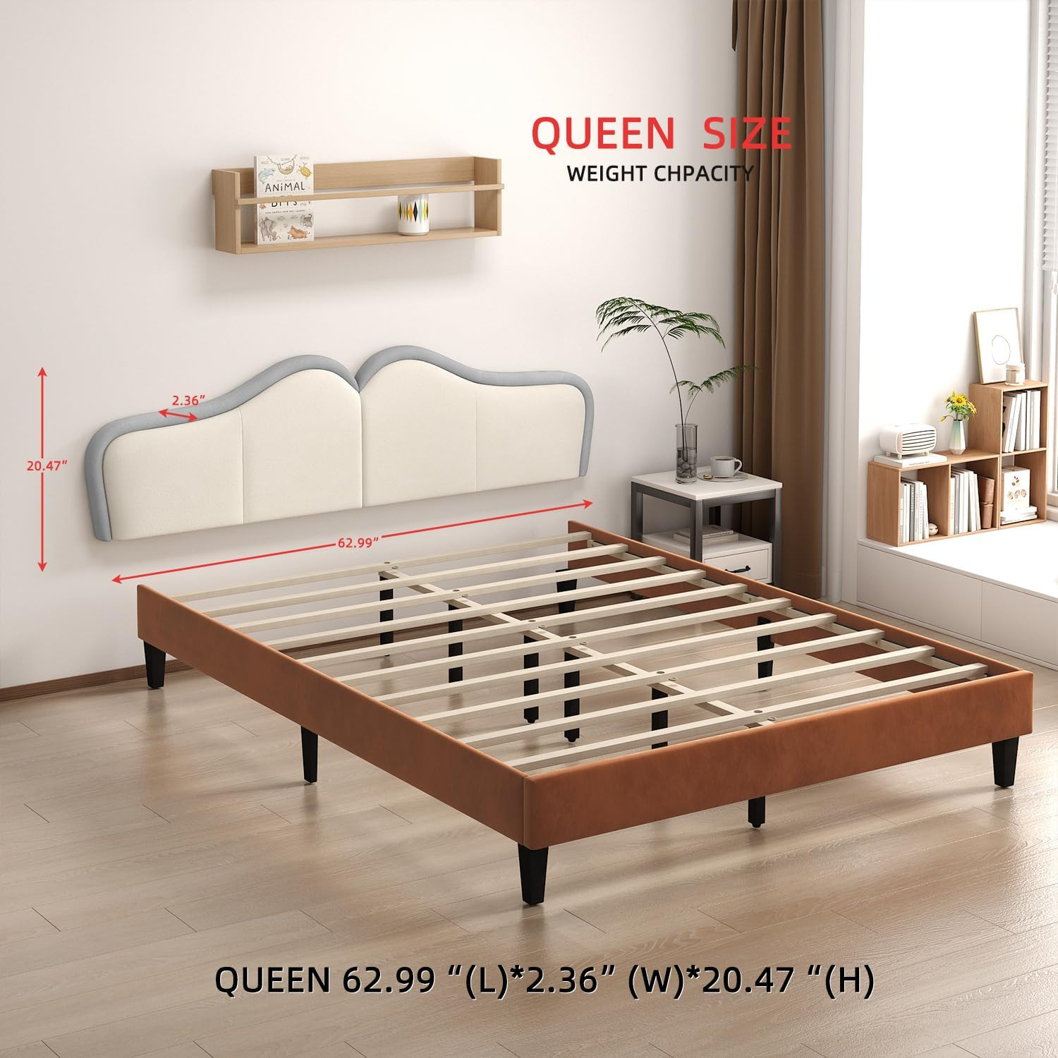 Queen Headboard,Upholstered Headboards Bed Head Board Modern Wave Shaped Velvet 