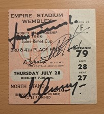 Juego de entradas 1966 partido tercer lugar Lev Jaschin + Geoff Hurst mundo firmado