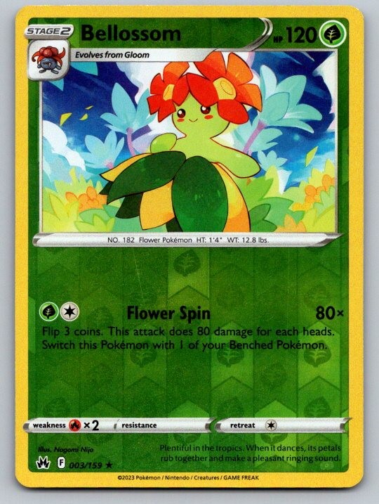 Bellossom 003/159 Rare Crown Zenith Pokemon Reverse Holo Near Mint