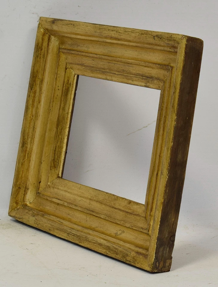 Marco de madera antiguo 19 c estado original con hoja de metal Int.: 8,1 x 5,9 pulgadas Foto 3 de 4