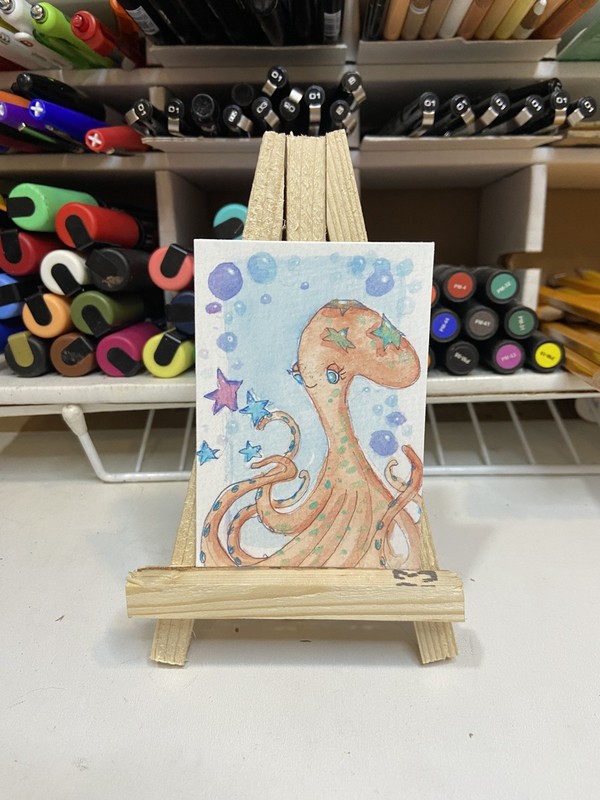 Aceo Original Limited Edition Print Octopus Sea Animal 2.5 x 3.5 Melissa Stagi
