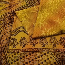 Sanskriti Vintage Saree Green Pure Crepe Floral Printed Sari 5.5 Yd Craft Fabric