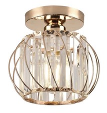 Small Gold K9 Crystal Chandelier Cage Semi Flush Mount Ceiling Light Shade UK