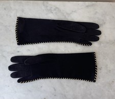 Vintage Anne Klein 80s Black Suede Long Gloves Gold Details Made in Hungary