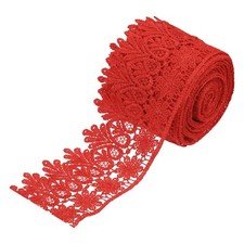 3 Inch Wide 10 Yard Lace Ribbon Floral Pattern Red Embroidered Lace Trim