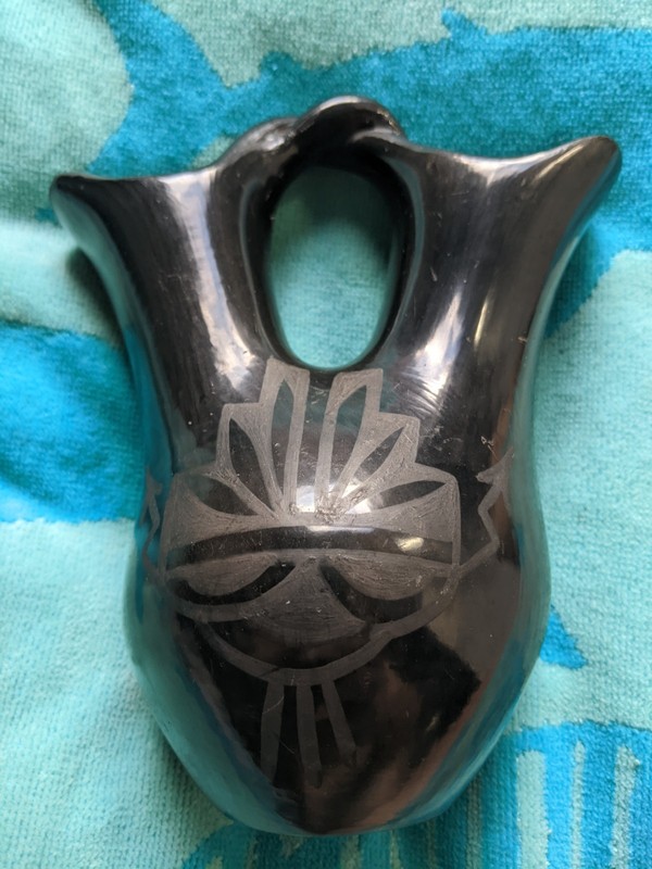 SANTA CLARA PUEBLO BLACKWARE POTTERY WEDDING VASE SIGNED 7 1/2"