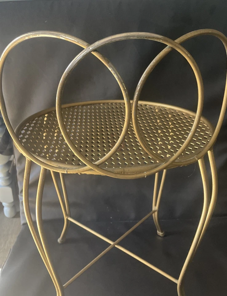 Taburete tocador tocador vintage de metal moderno de mediados de siglo Hollywood Regency Foto 3 de 4