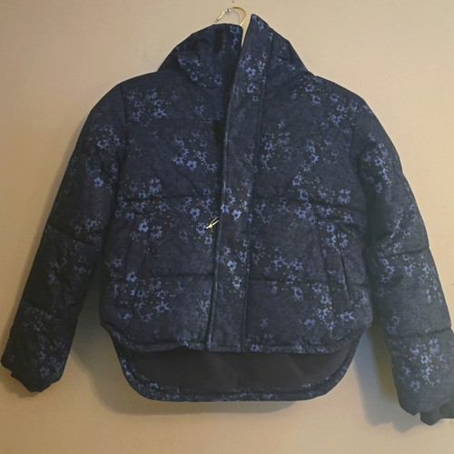 New All in Motion Girls Size 8 Blue Floral Puffer Hooded Lined Zip Jacket