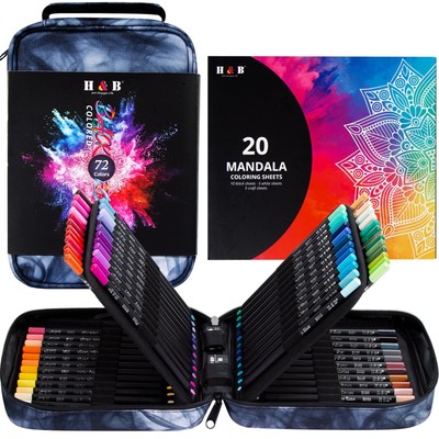 72-Color Colored Pencils Set with Mandala Coloring Sheets Eraser Sharpener - ...