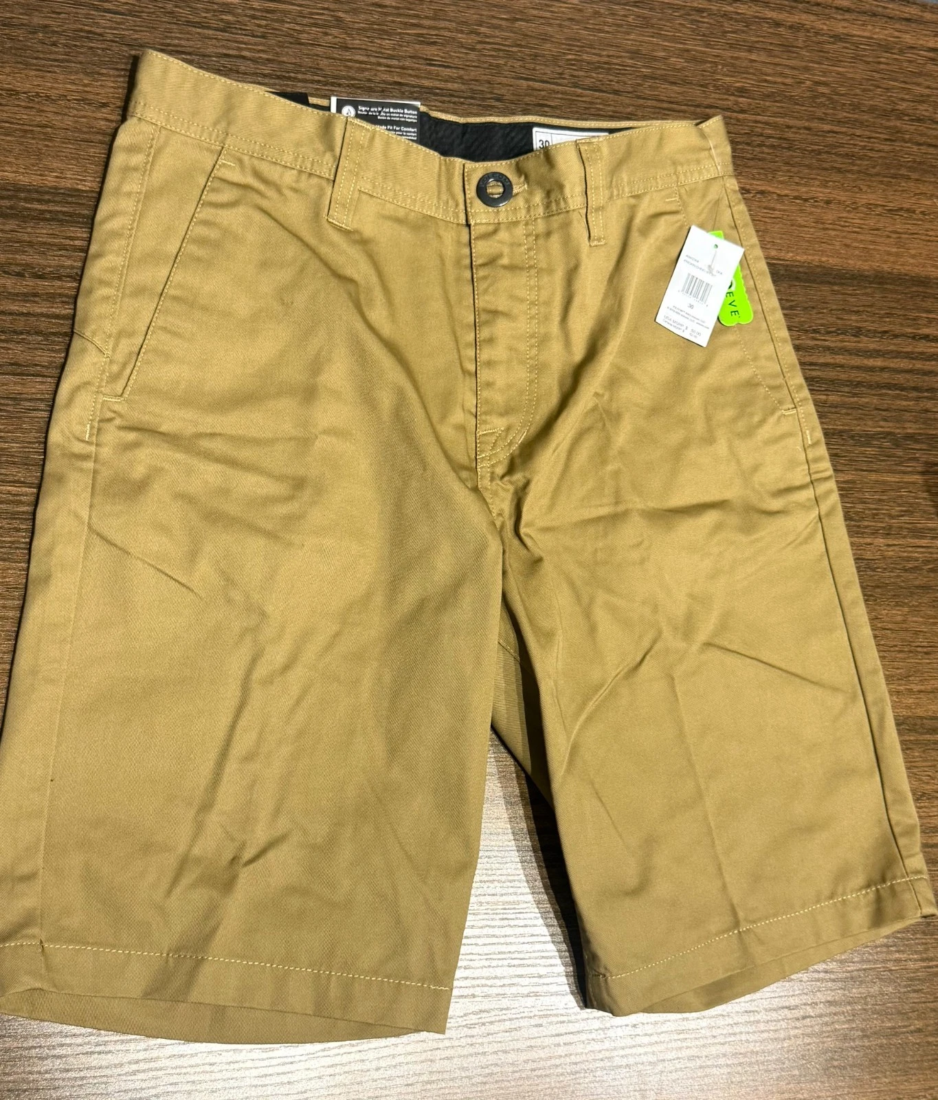 Volcom Mens Sz 31 Frickin Chino Shorts Dark Khaki Casual 10" Inseam Skate-1346