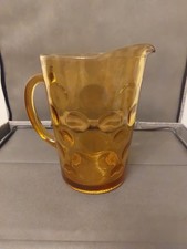 VTG Hazel Atlas Amber Gold Eldorado Coin Circle Bubble Glass Water Juice Pitcher