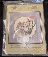 Something Special Cross Stitch Kit Cat and Tulips 1988 Candamar Designs