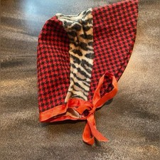 Vintage Baby Girl Hat Bonnet Red Tweed Animal Print Wool Blend