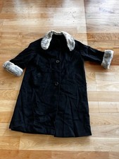 Vintage 1950s Black Wool Swing Coat with Real Fur Collar Cuffs