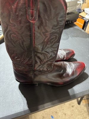 RARE  J Chisholm Western Cherry Brown Red Leather Cowboy Mens Boot 13 D VNTG
