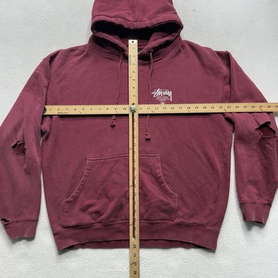 Vintage 90s Stussy London Paris Distressed Burgundy Hoodie