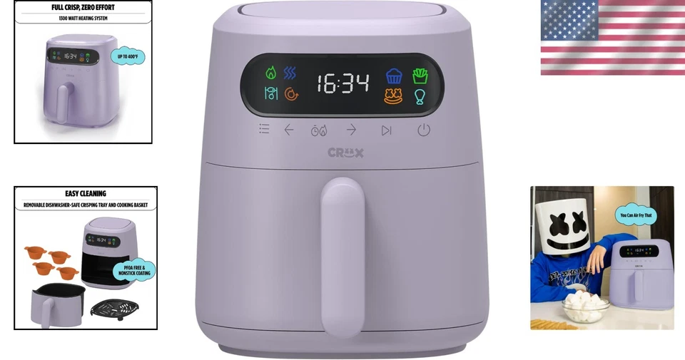 Freidora de aire digital Marshmello 3QT - Tecnología TurboCrisp y control táctil, lavanda Foto 2 de 4