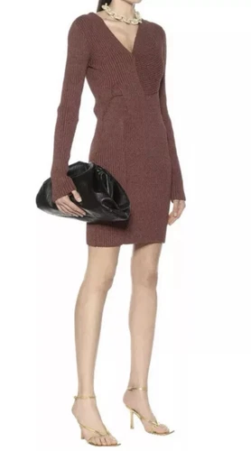 Abito originale Bottega Veneta zibellino costine seta nuovo con etichette taglia US 6 europeo 42 prezzo al pubblico consigliato $ 3.100