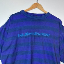 Vintage 90s Quicksilver Stripped T-Shirt Purple Size M Skateboard Surfing
