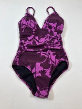 Lands End Purple maroon Floral One-Piece Swimsuit Sz 6 Adjustable Straps Y274 