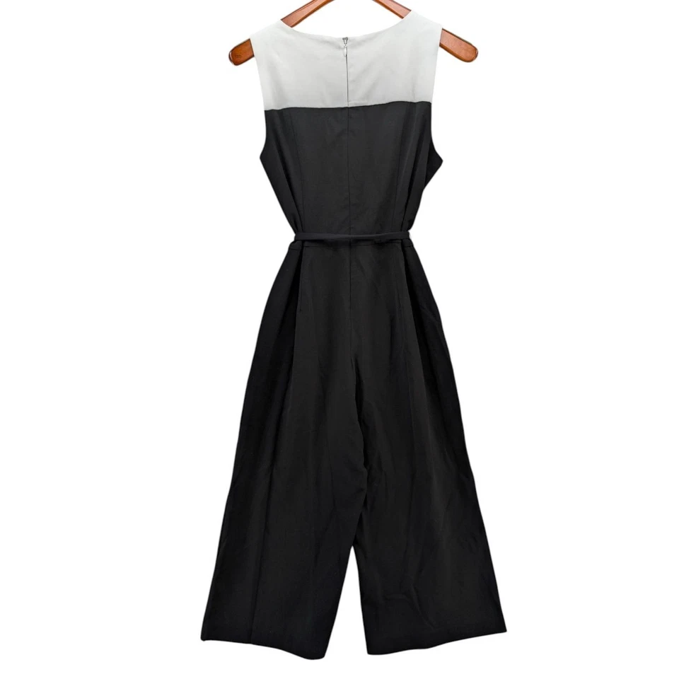 WHBM подпоясанный комбинезон женщин белый черный без рукавов широкие ноги эластичной размер 8 - Изображение 2 из 4