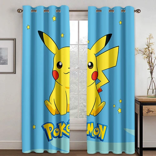 Kids Pokemon Pikachu Thick Thermal Blackout Curtains Eyelet Ring Top Drapes Gift - Picture 68 of 88