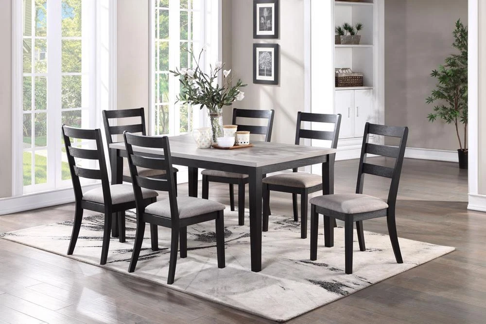 Natural Simple Wooden Table Top 7pc Dining Set Ladder Side Chairs